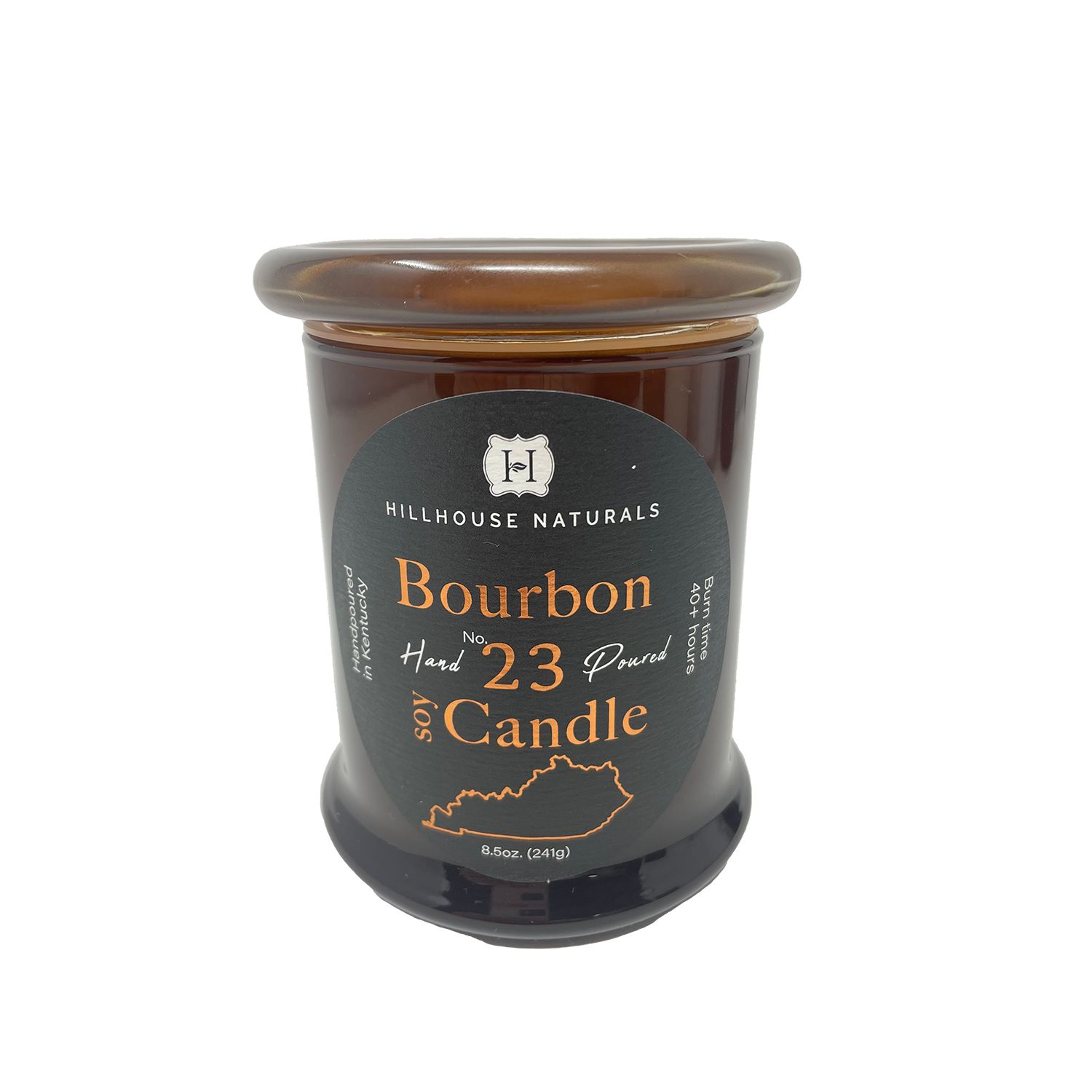 Bourbon 1 wick candle in brown jar w/lid 8.5oz.