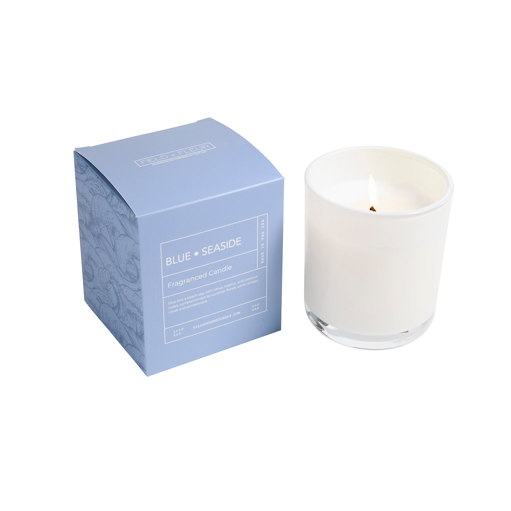 Blue Seaside candle in white glass with box 9oz.