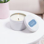 Blue Seaside candle in white tin 6oz.