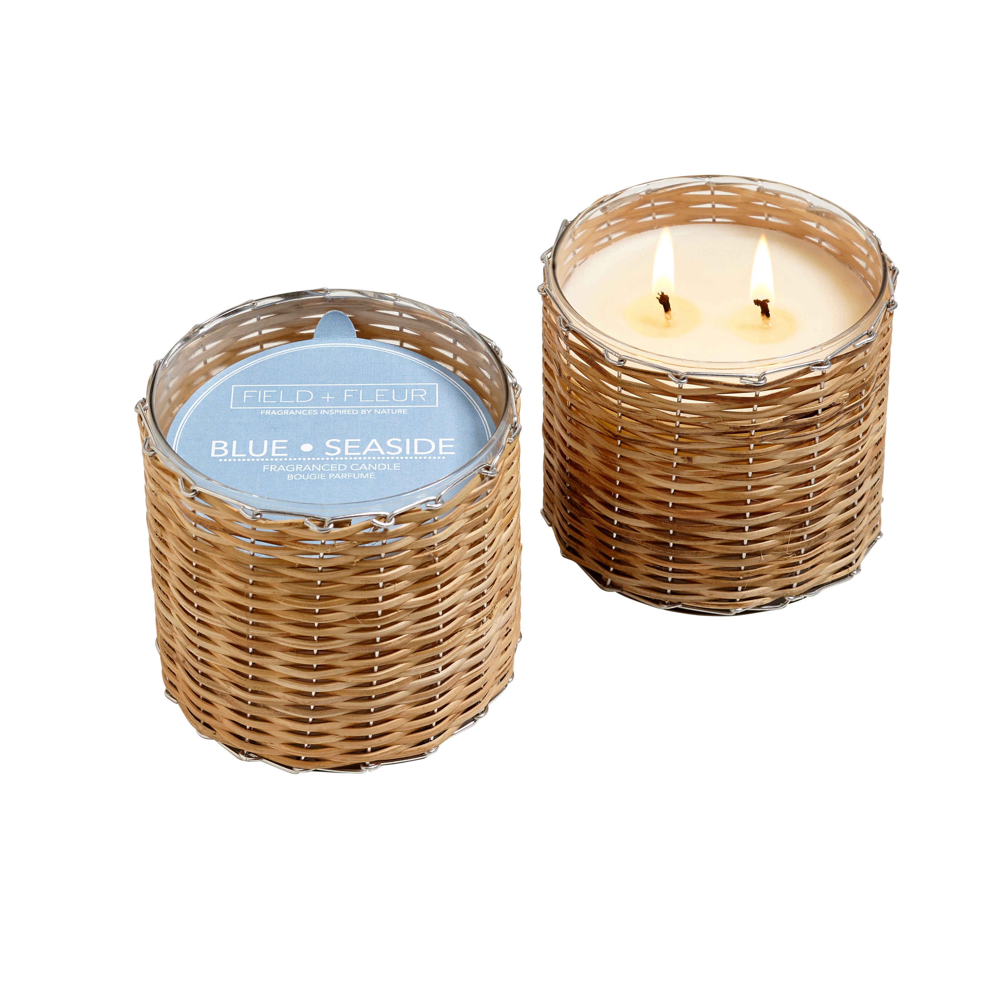 Blue Seaside 2 wick handwoven candle 12oz.