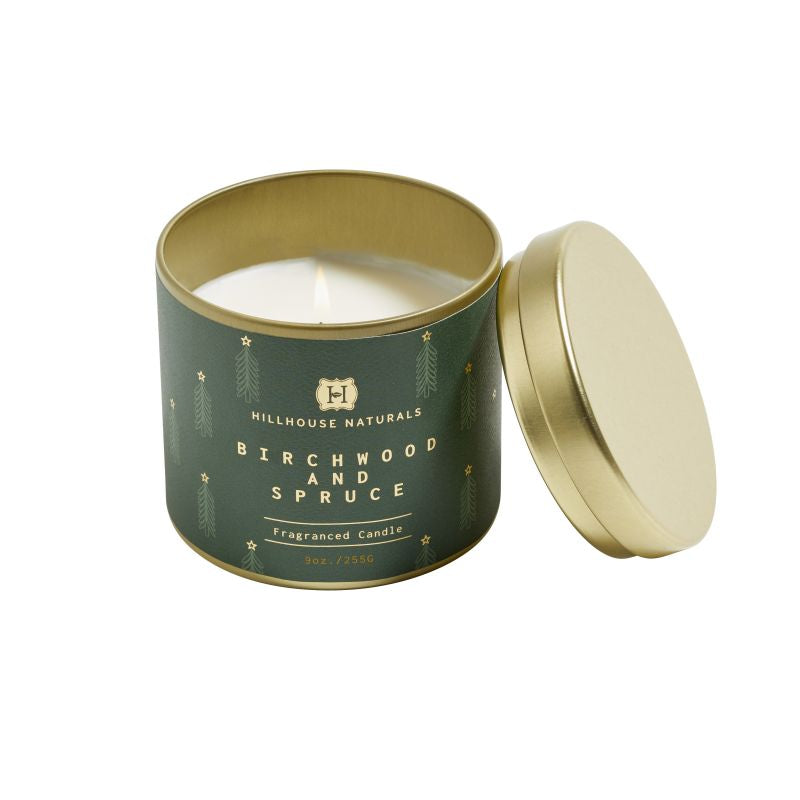 Birchwood & Spruce candle in tin 9oz.