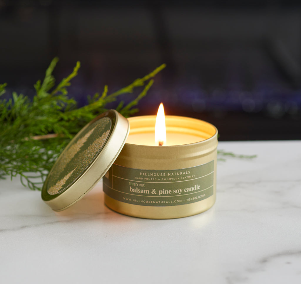 Fresh Cut Balsam & Pine candle in gold tin 5oz.