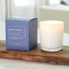 Beach Wood candle in white glass in box 9oz.