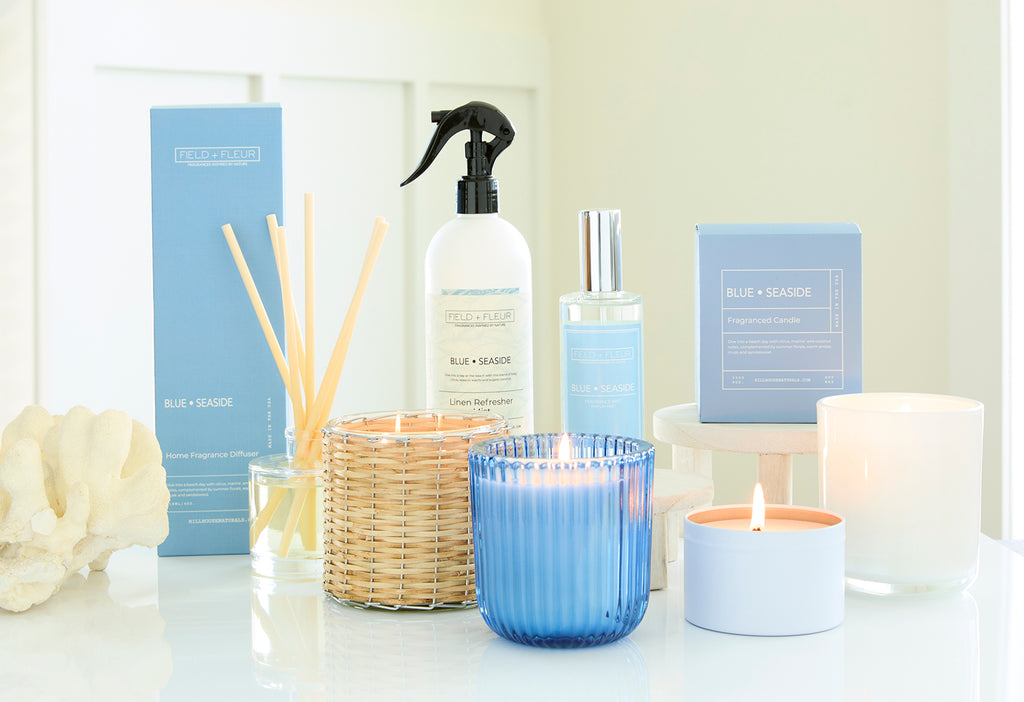 Blue Seaside candle in white tin 6oz.