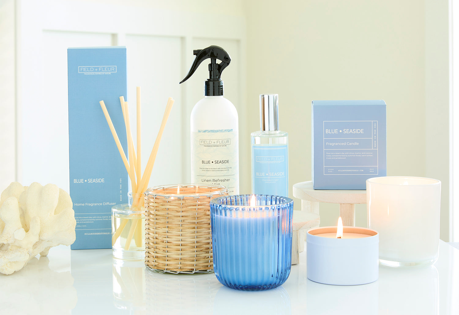 Blue Seaside candle in white tin 6oz.