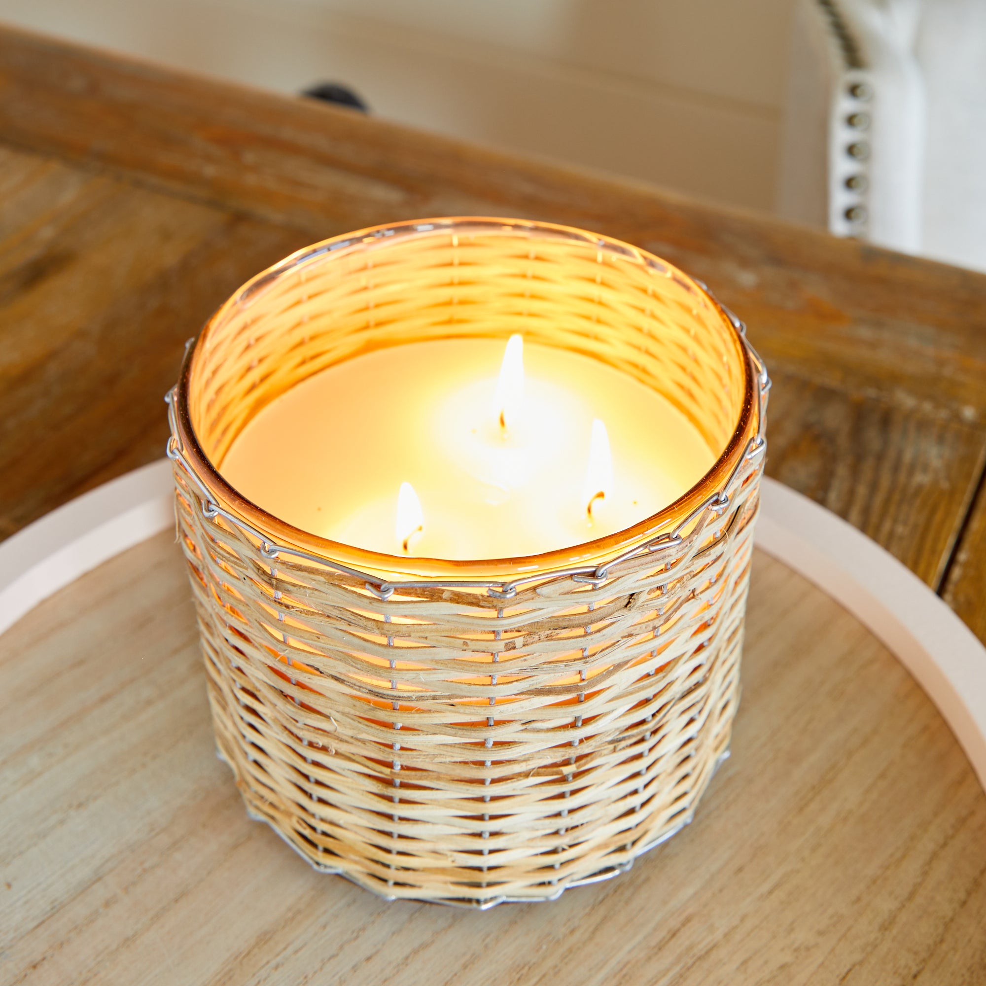 Coconut Rose' 3 wick handwoven candle 21oz.