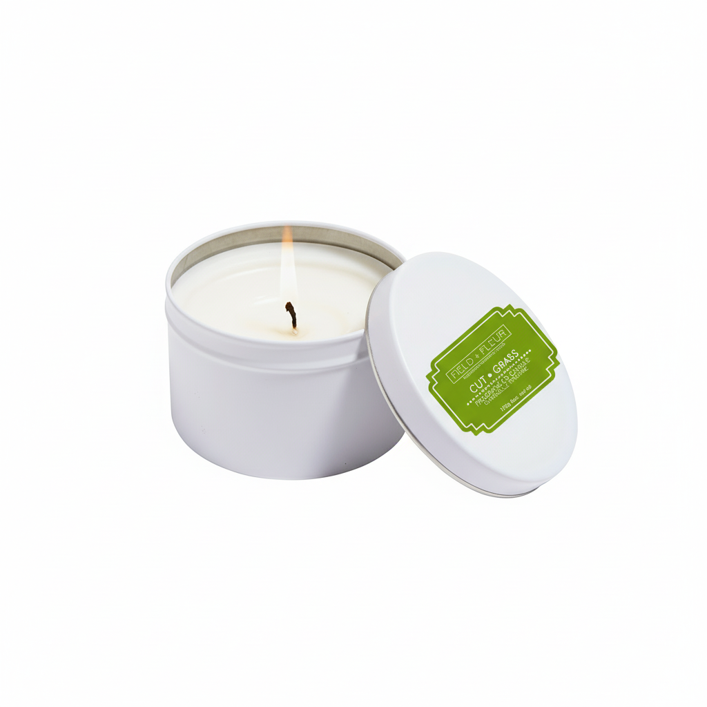 Cut Grass candle in white tin 6oz.