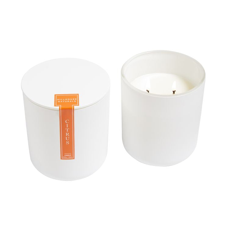 Citrus 10oz 2 Wick Candle in Modern White Glass with Lid