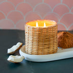 Coconut Rose' 2 wick handwoven candle 12oz.