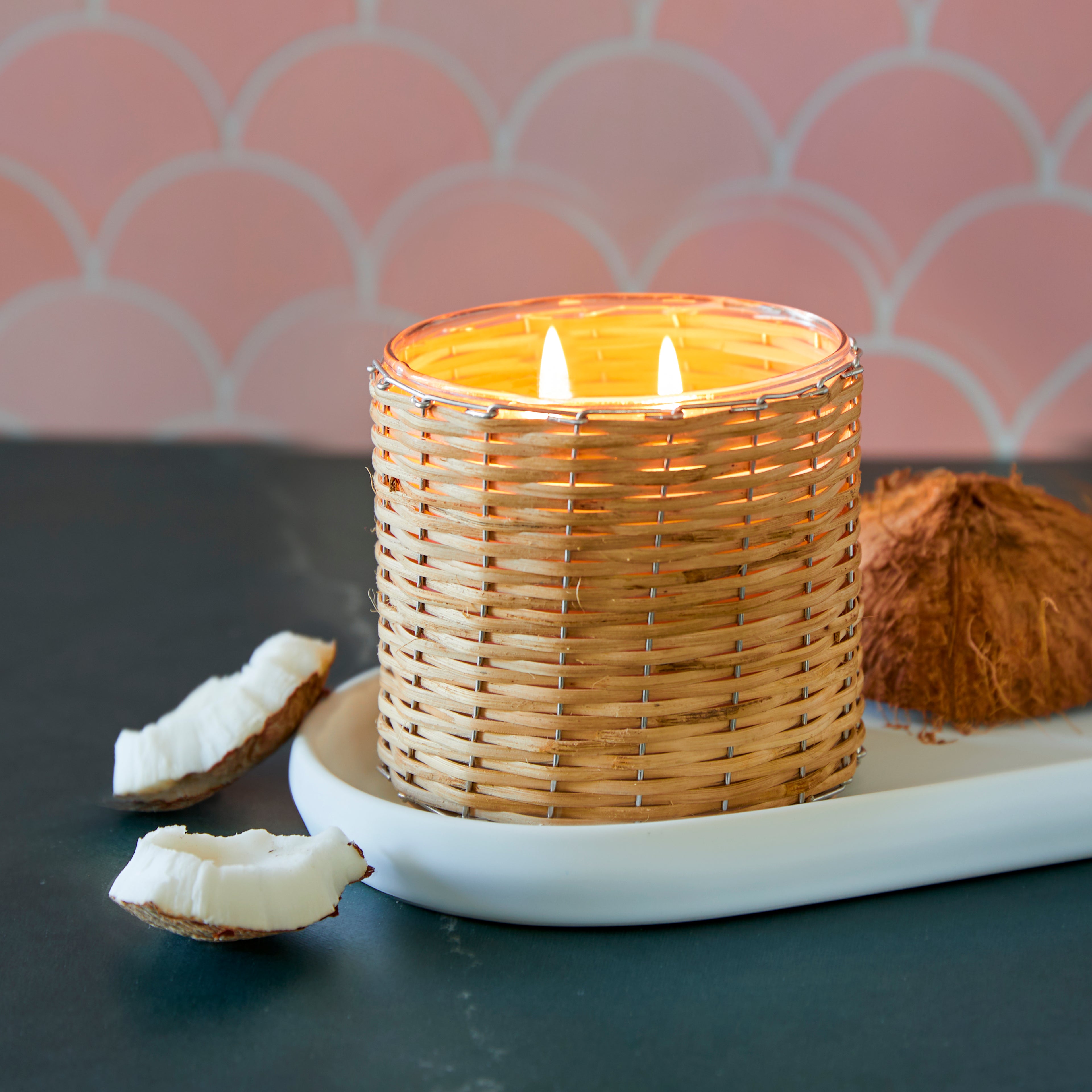 Coconut Rose' 2 wick handwoven candle 12oz.