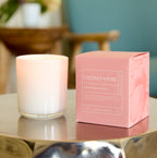 Coconut Rose' candle in white glass in box 9oz.