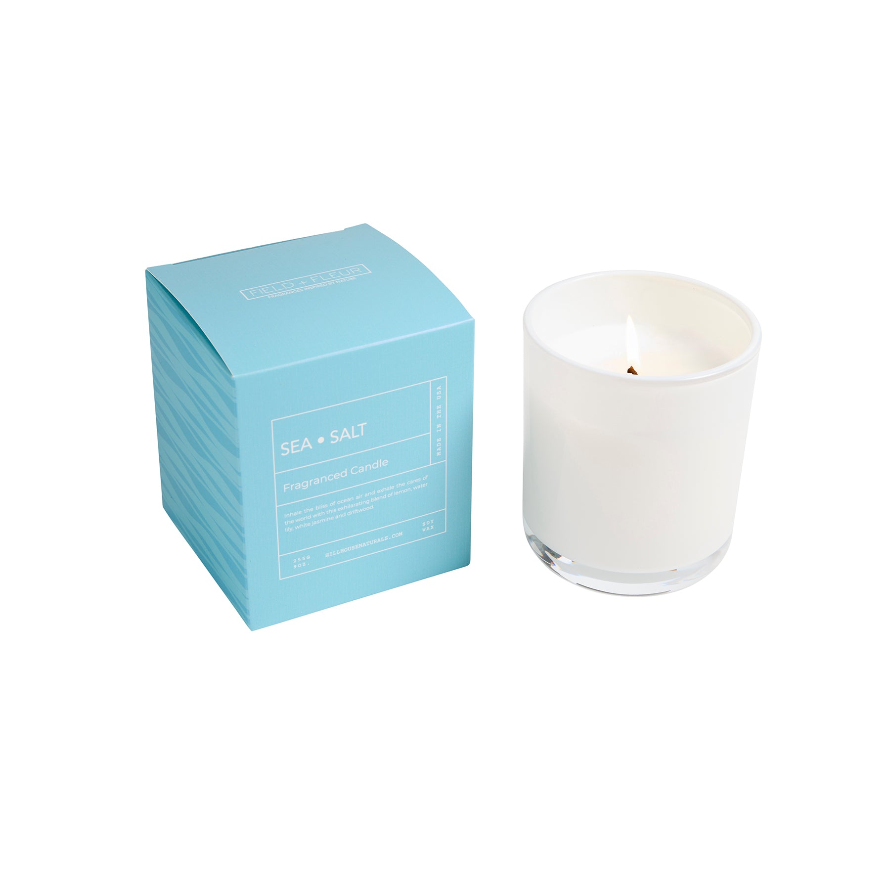 Sea Salt candle in white glass in box 9oz.