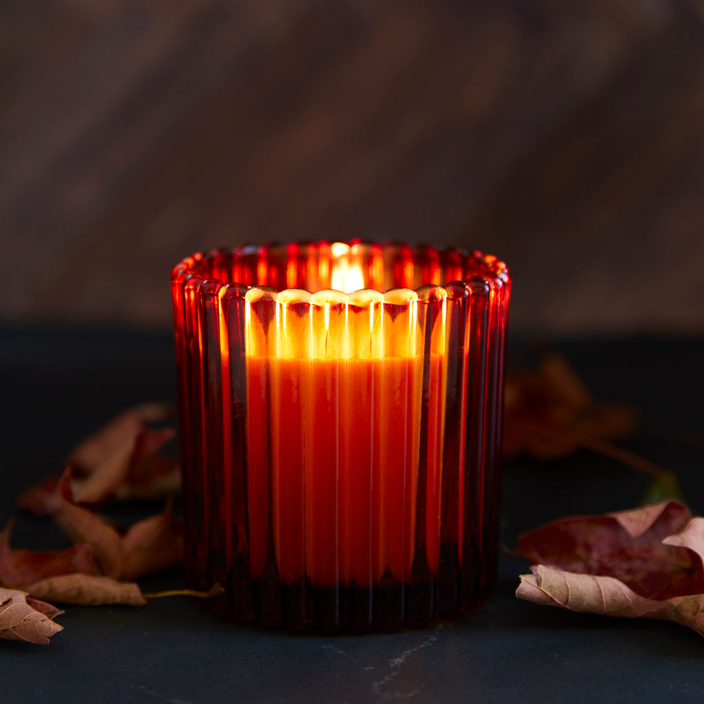 Fallen Leaves Candle In Small Decorative Glass 7oz.