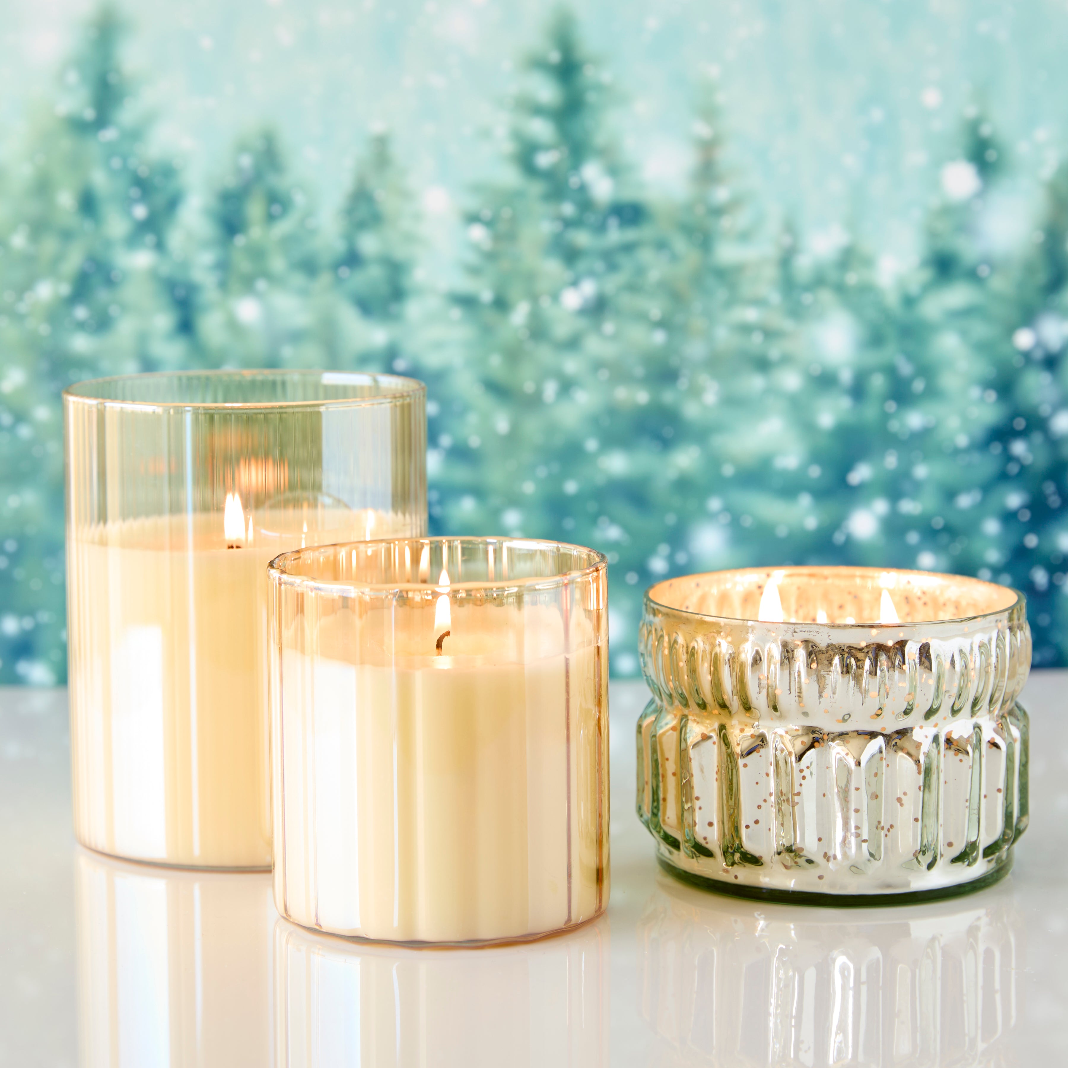 Fresh Cut Balsam & Pine 2 wick candle in mercury glass 9.5oz.