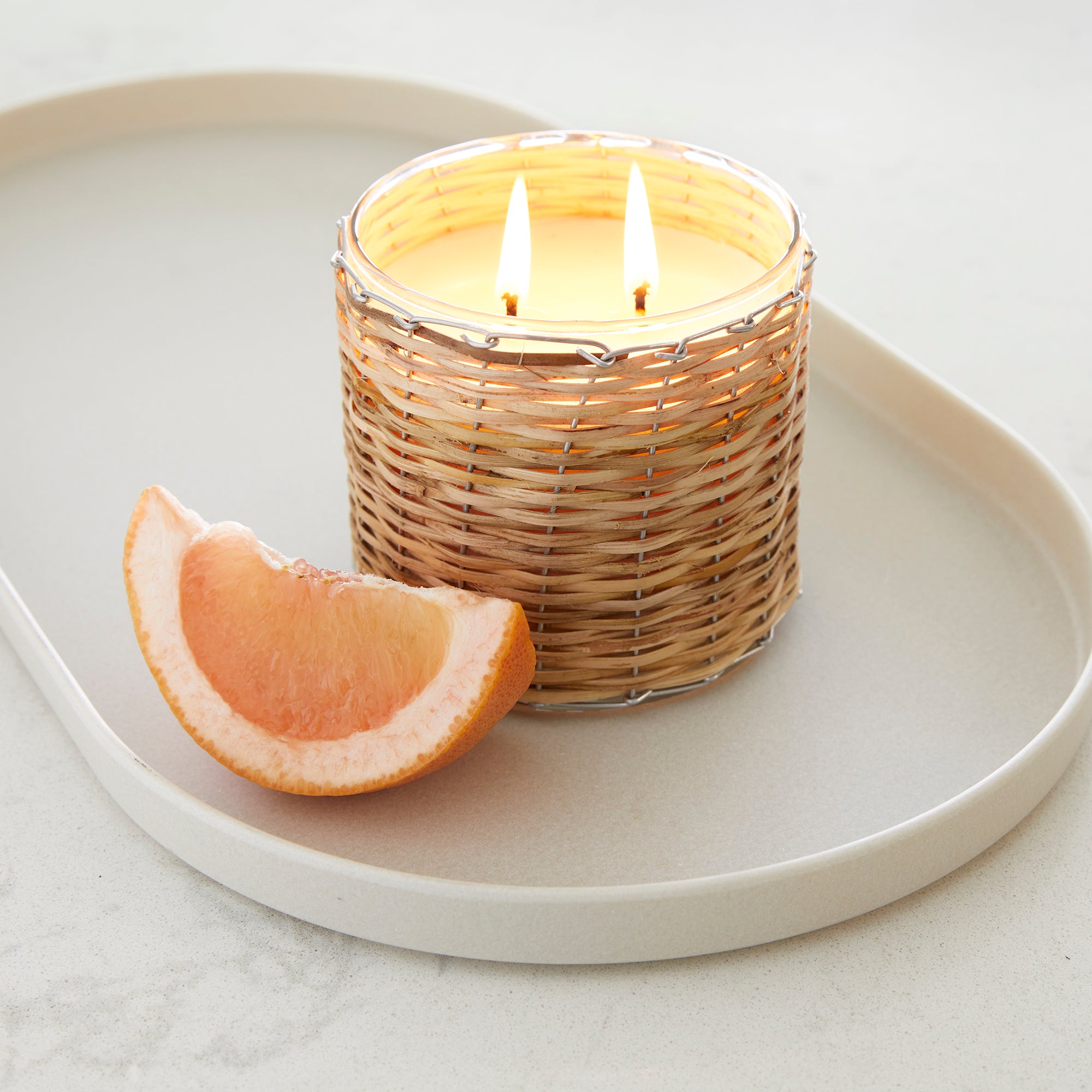 Grapefruit Pomelo 2 wick handwoven candle 12oz.