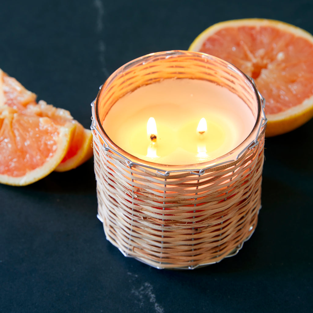 Grapefruit Pomelo 2 wick handwoven candle 12oz.