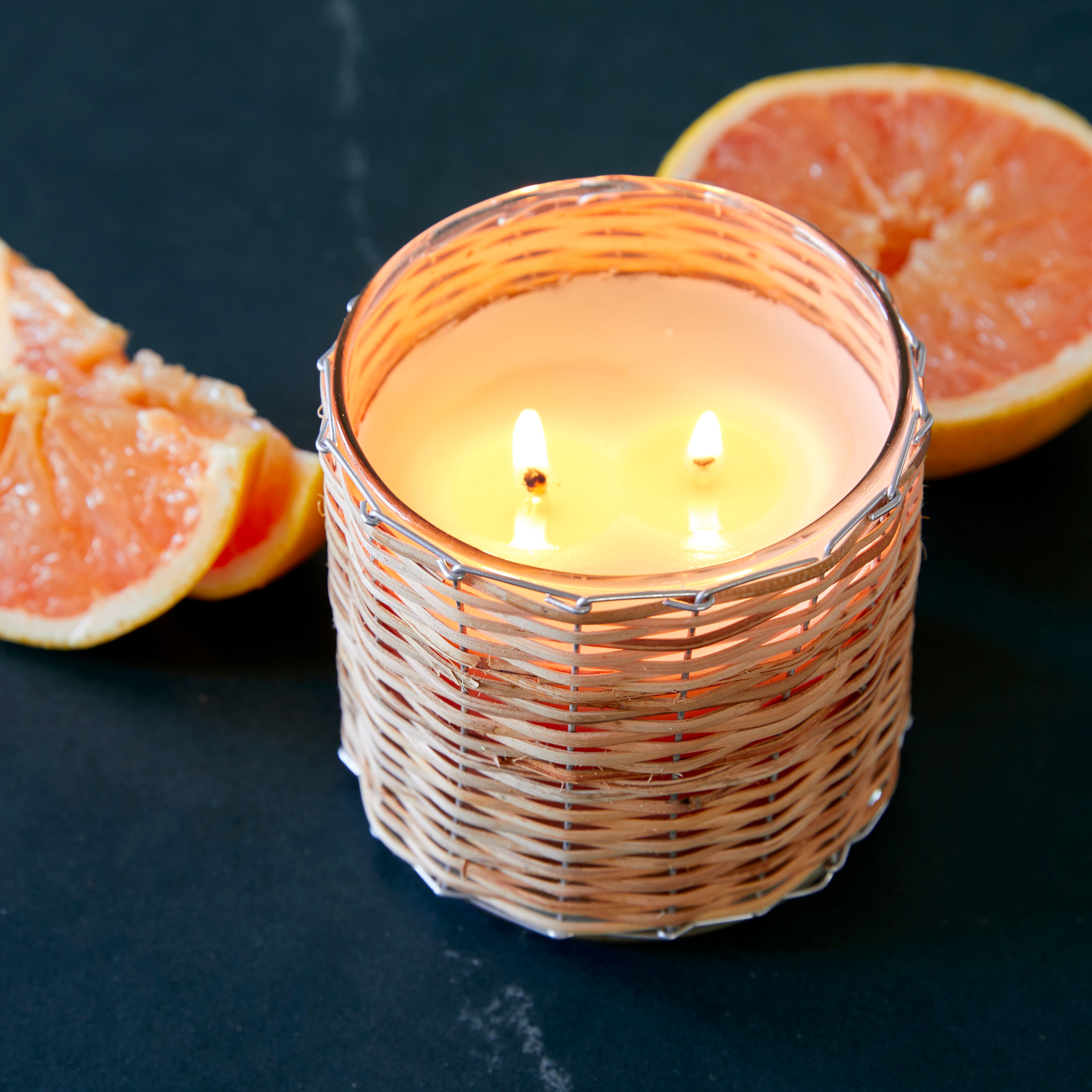 Grapefruit Pomelo 2 wick handwoven candle 12oz.