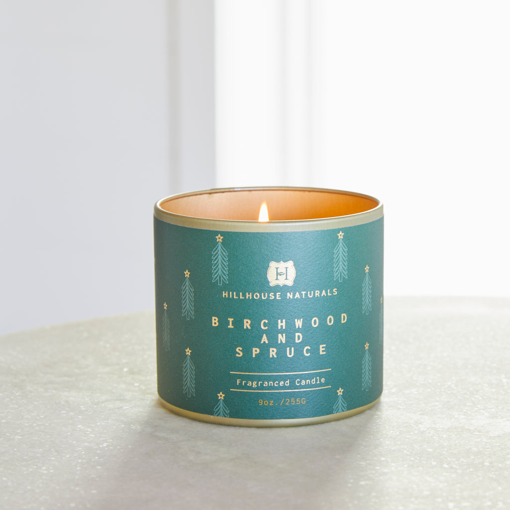 Birchwood & Spruce candle in tin 9oz.