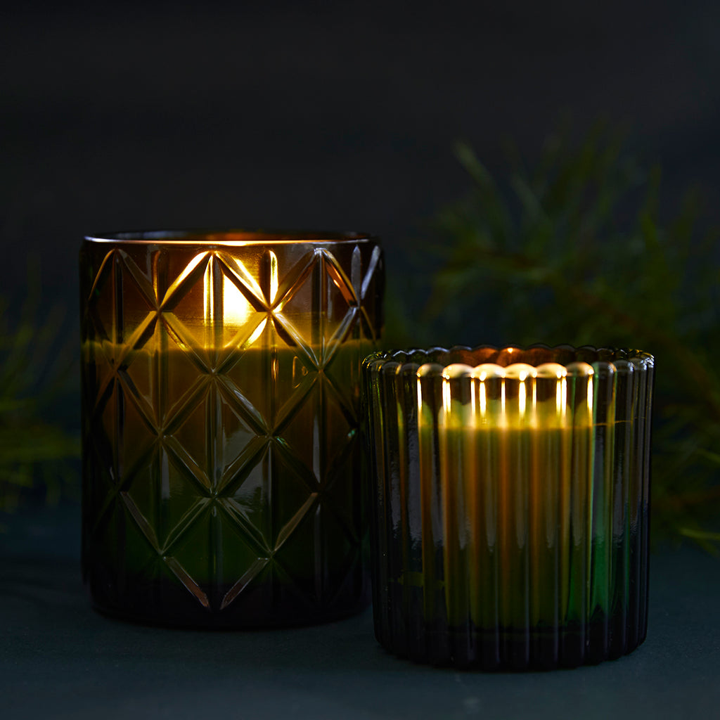 Birchwood & Spruce candle in green decorative glass 7oz.