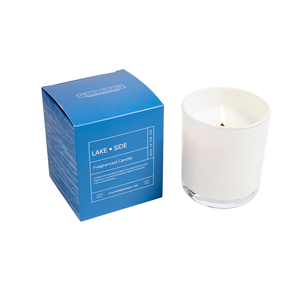 Lake Side candle in white glass in box 9oz.