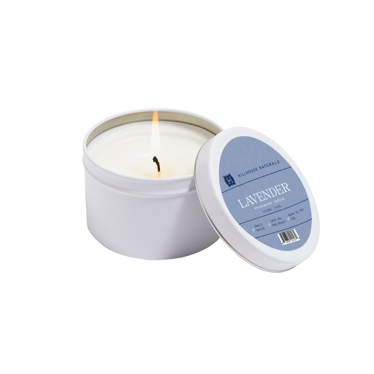 Lavender candle in white tin 5oz.