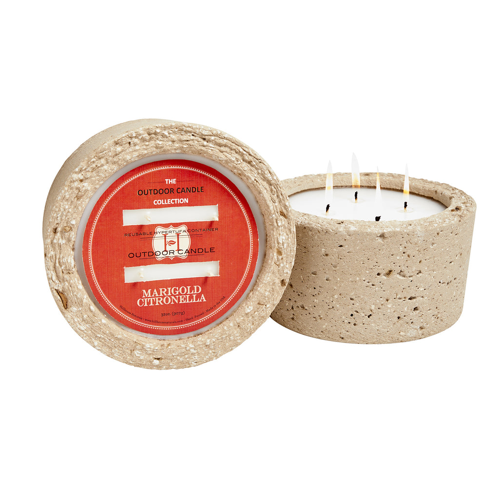 Marigold Citronella candle in concrete pot 32oz.