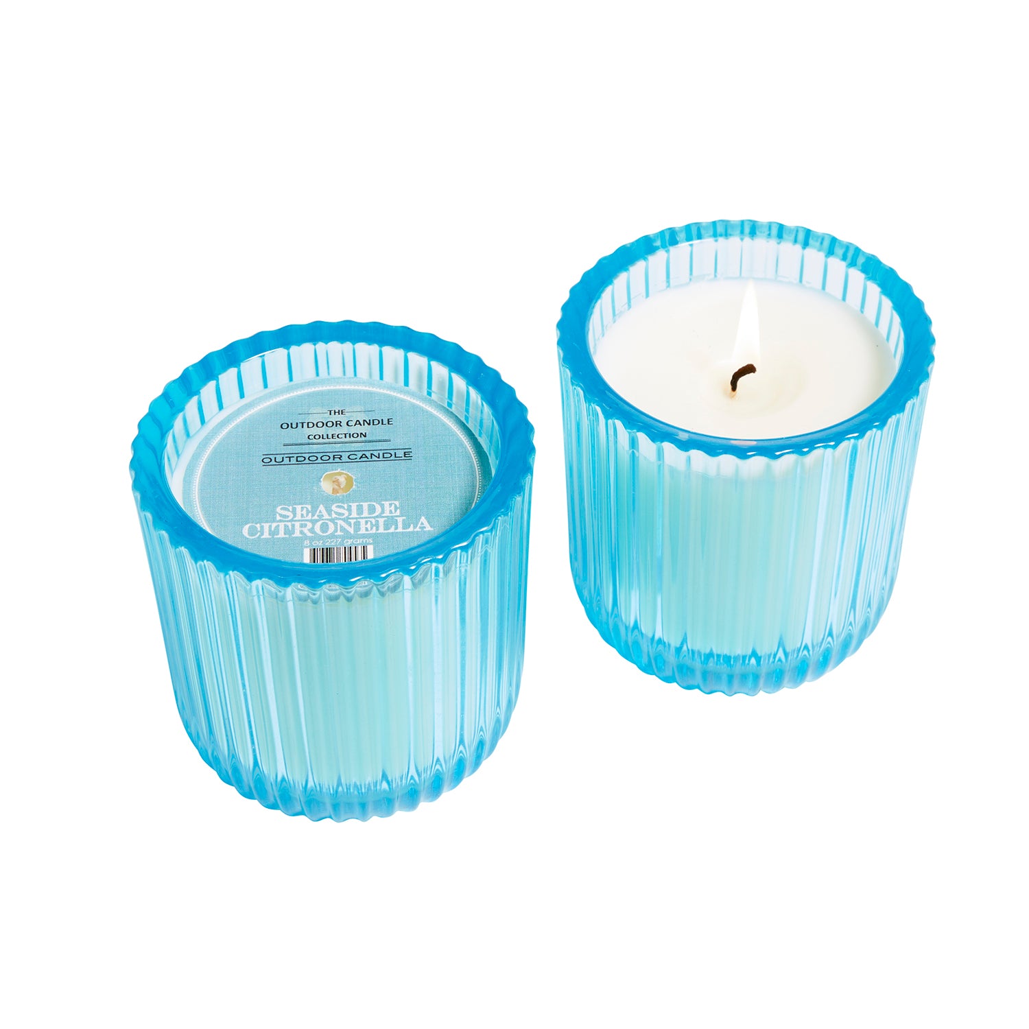 Seaside Citronella 1 wick candle in color glass 8oz.