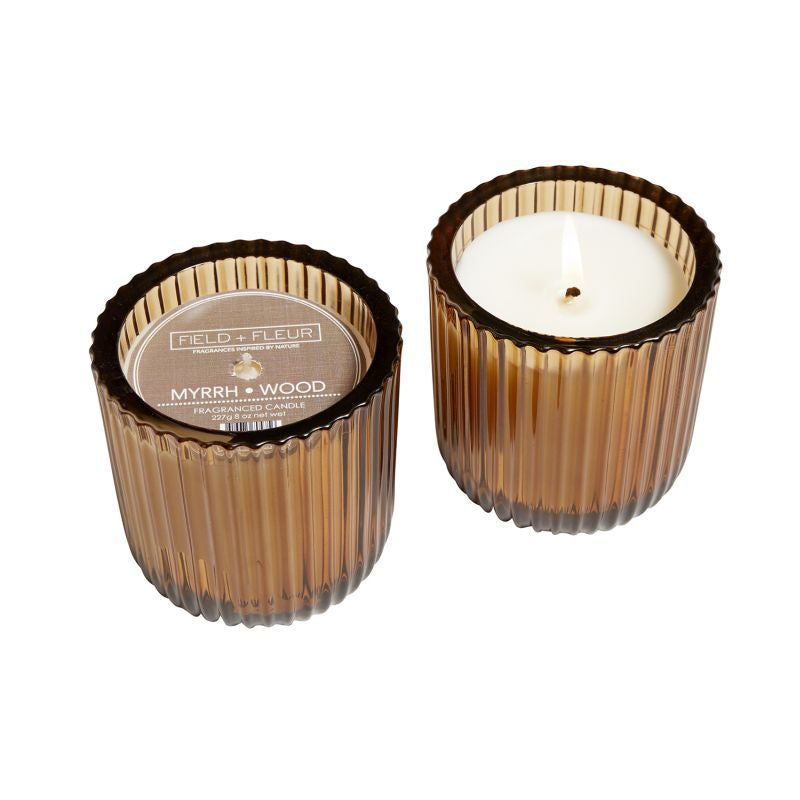 Myrrh Wood 1 wick candle in colored glass 8oz.