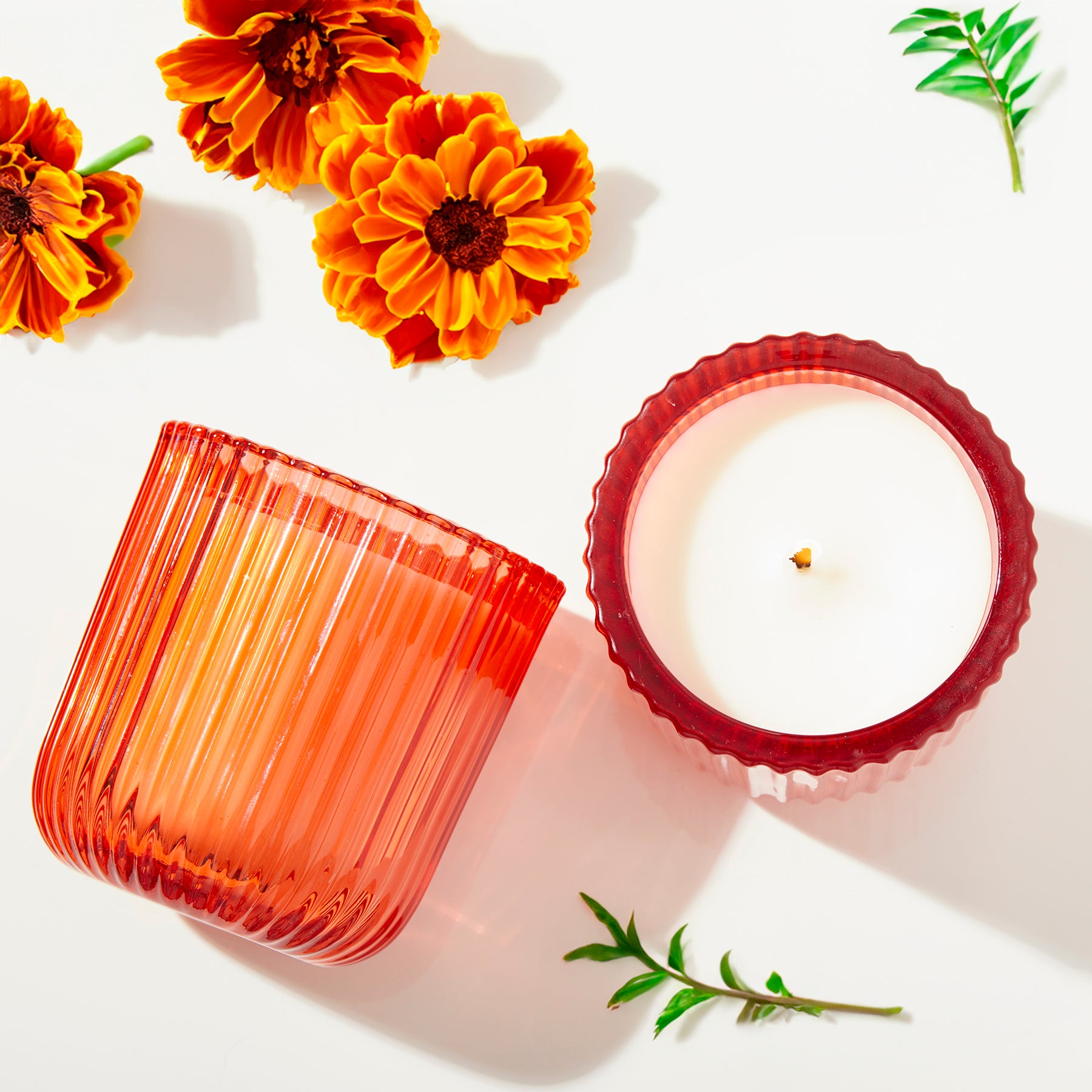 Marigold Citronella 1 wick candle in color glass 8oz.