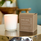 Myrrh Wood candle in white glass in box 9oz.