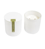 Olive 2 wick candle in modern white vessel w/lid 10oz.