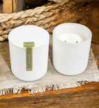 Olive 2 wick candle in modern white vessel w/lid 10oz.