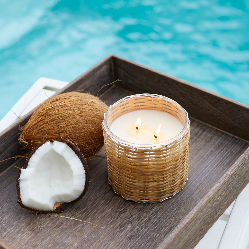 Coconut Rose' 2 wick handwoven candle 12oz.
