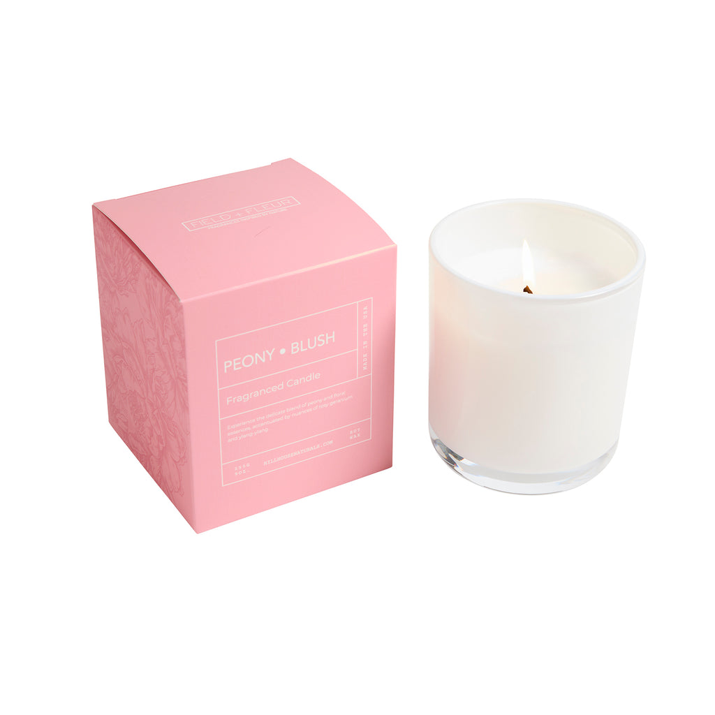 Peony Blush candle in white glass in box 9oz.
