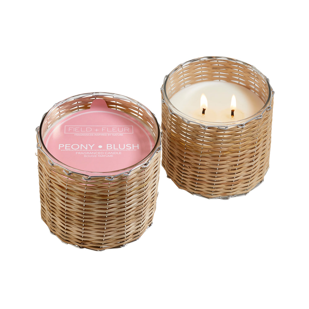 Peony Blush 2 wick handwoven candle 12oz.