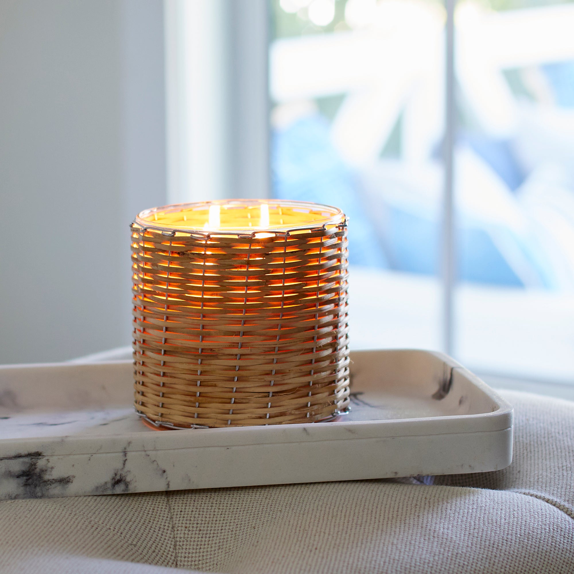 Peony Blush 2 wick handwoven candle 12oz.