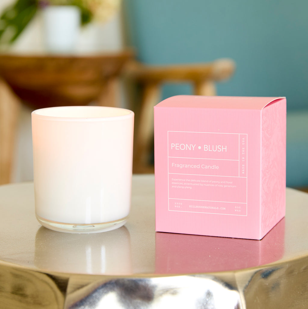 Peony Blush candle in white glass in box 9oz.
