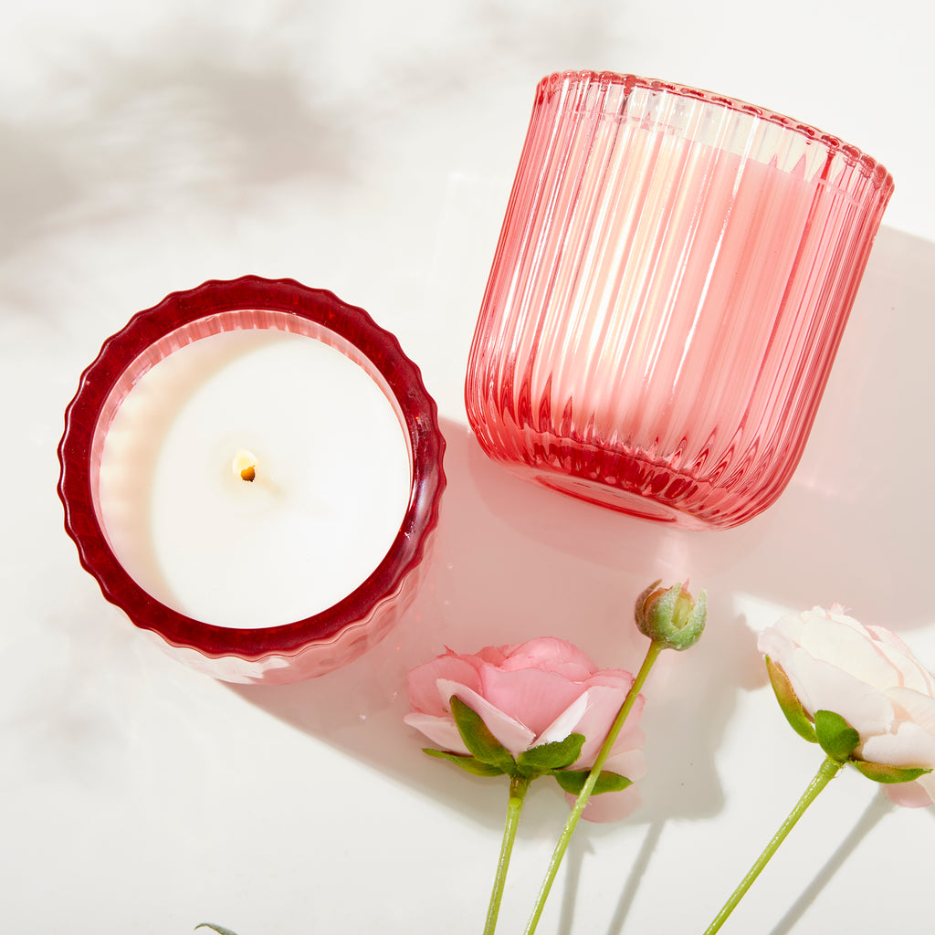 Peony Blush 1 wick candle in colored glass 8oz.