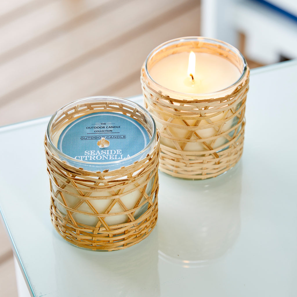 Seaside Citronella bamboo wrapped candle 7oz.