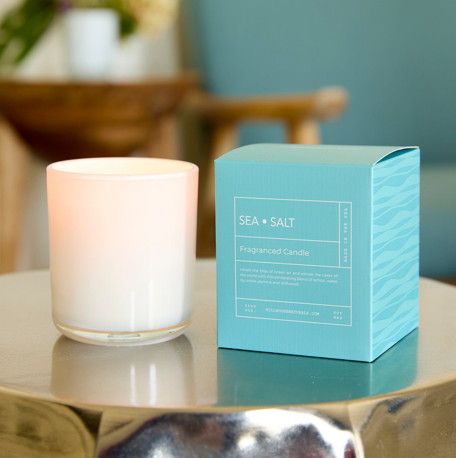 Sea Salt candle in white glass in box 9oz.