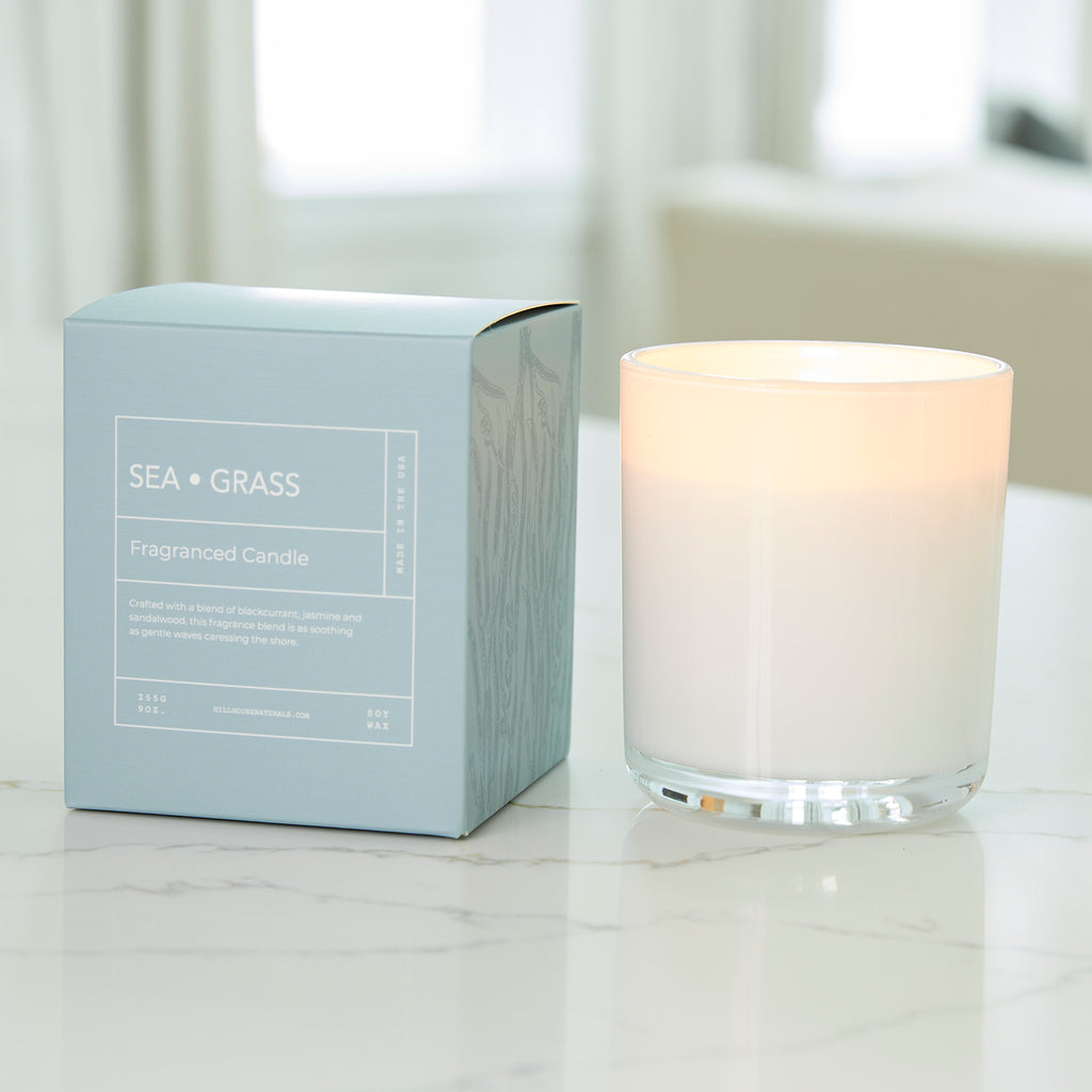 Sea Grass candle in white glass with box 9oz.