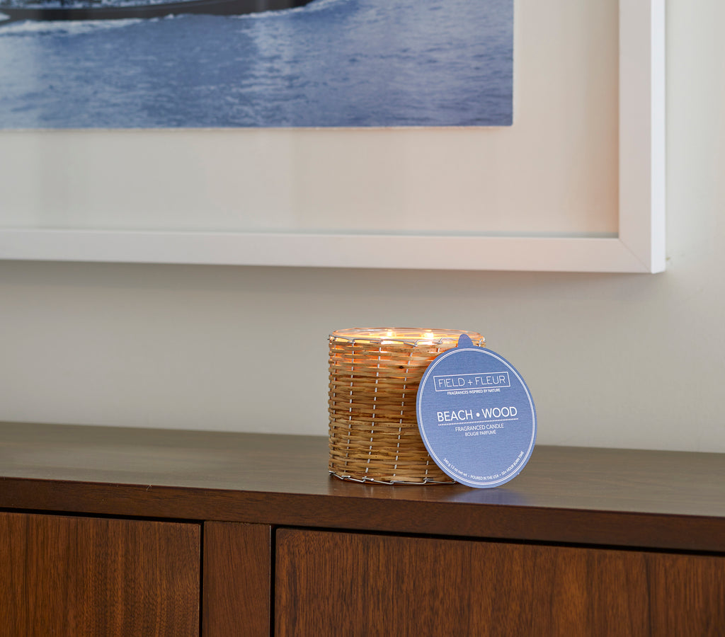 Beach Wood 2 wick handwoven candle 12oz.