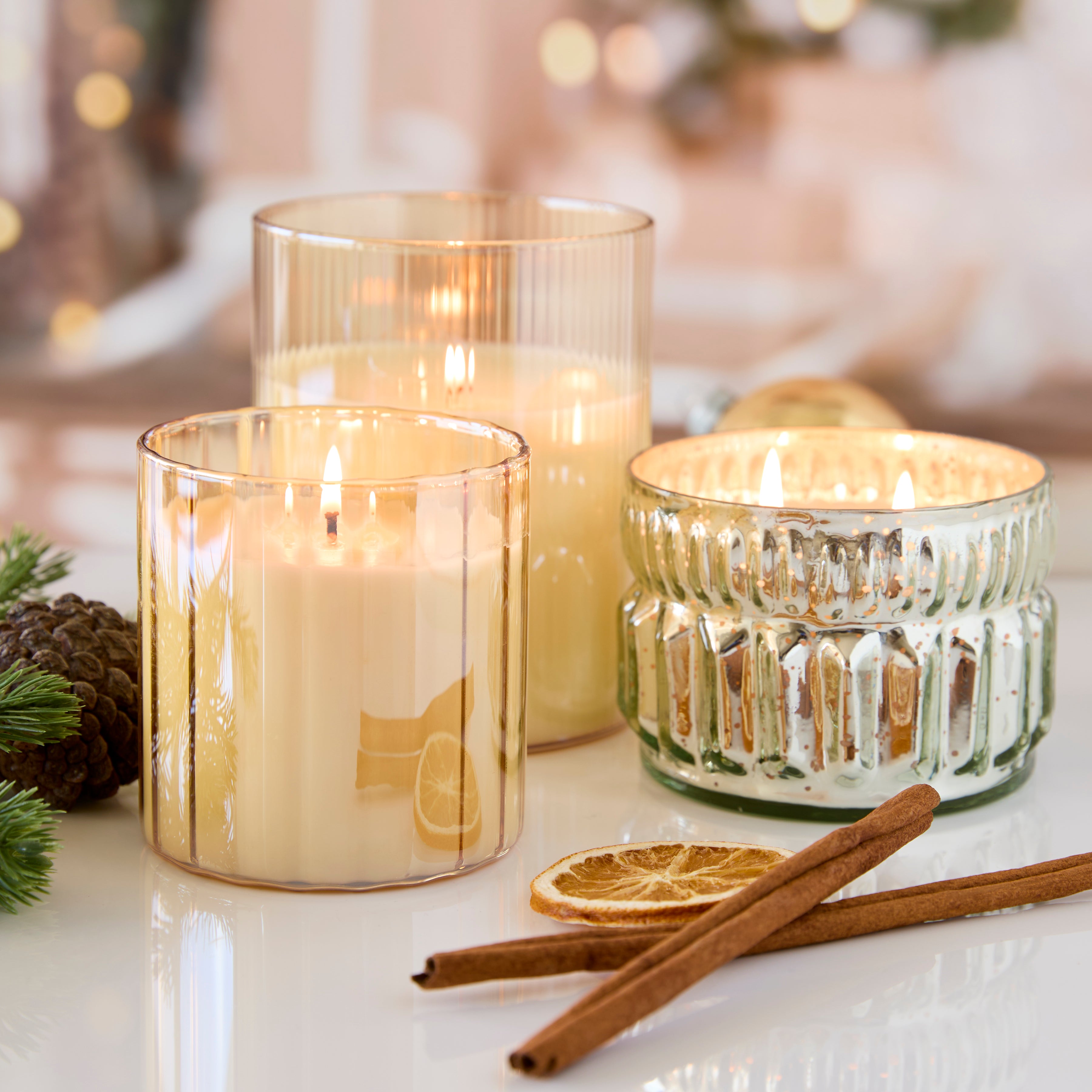 Christmas Candle In Lg. Gold Glass 15oz.