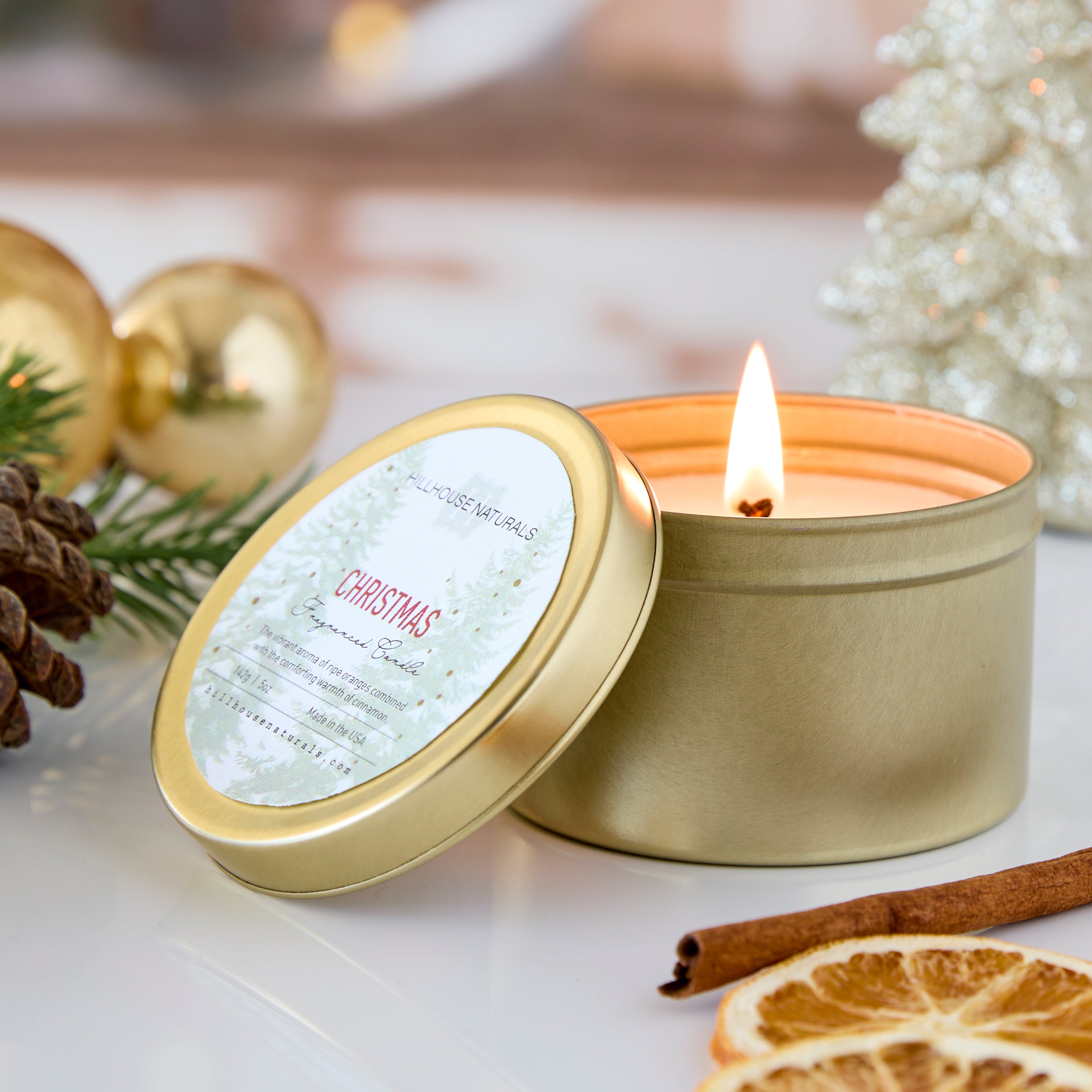 Christmas Candle In Gold Tin 5oz.