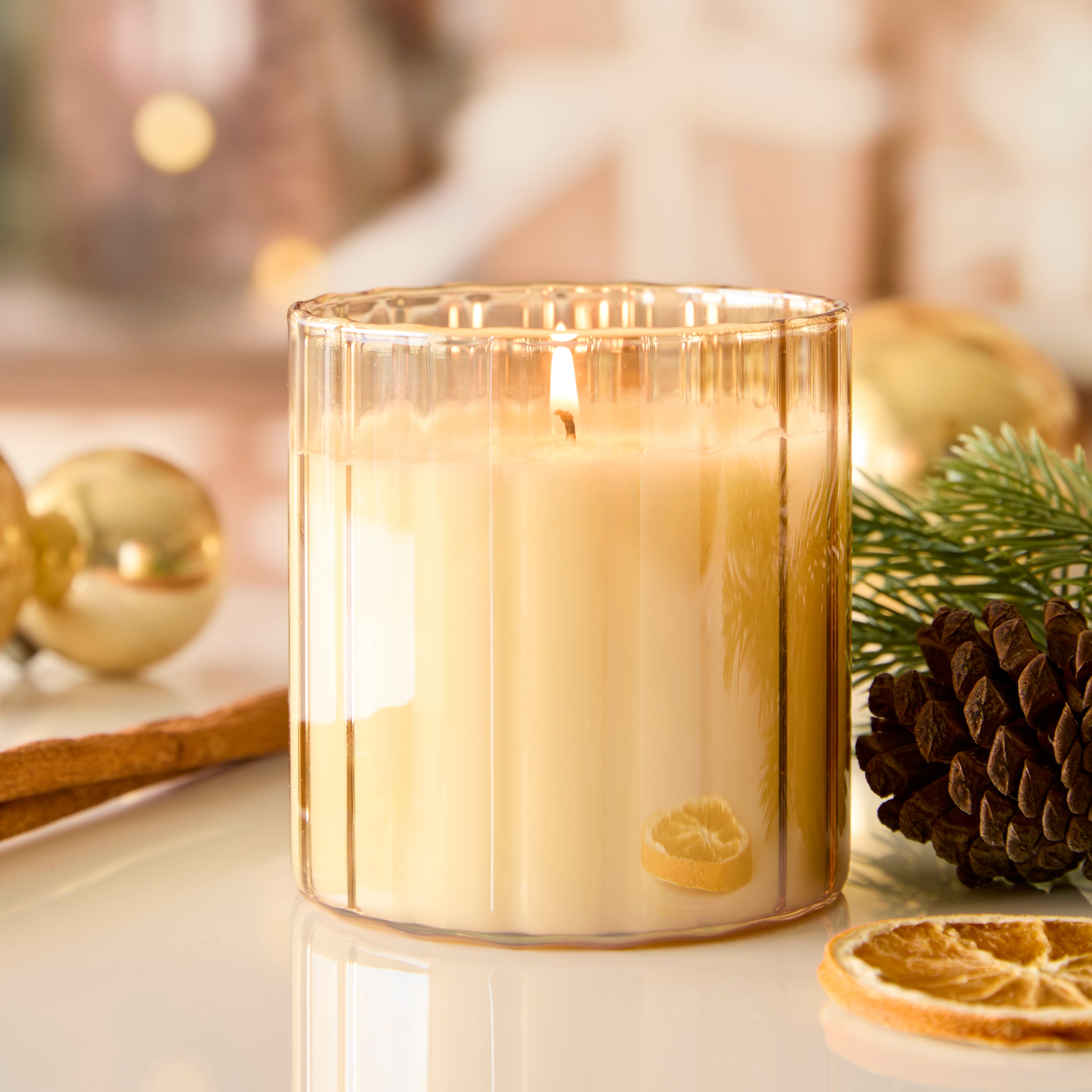 Christmas Candle In Sm. Gold Glass 7oz.