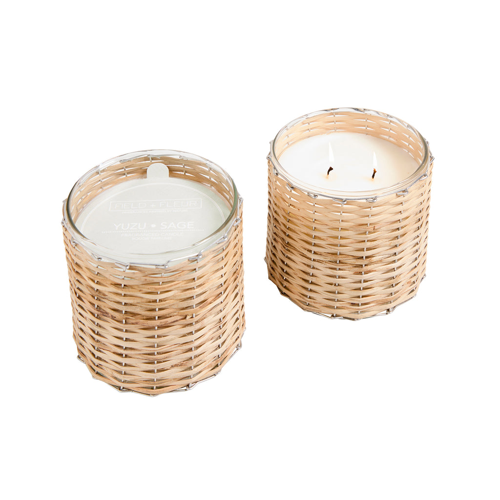 Yuzu Sage 2 wick bamboo handwoven glass candle 12oz.