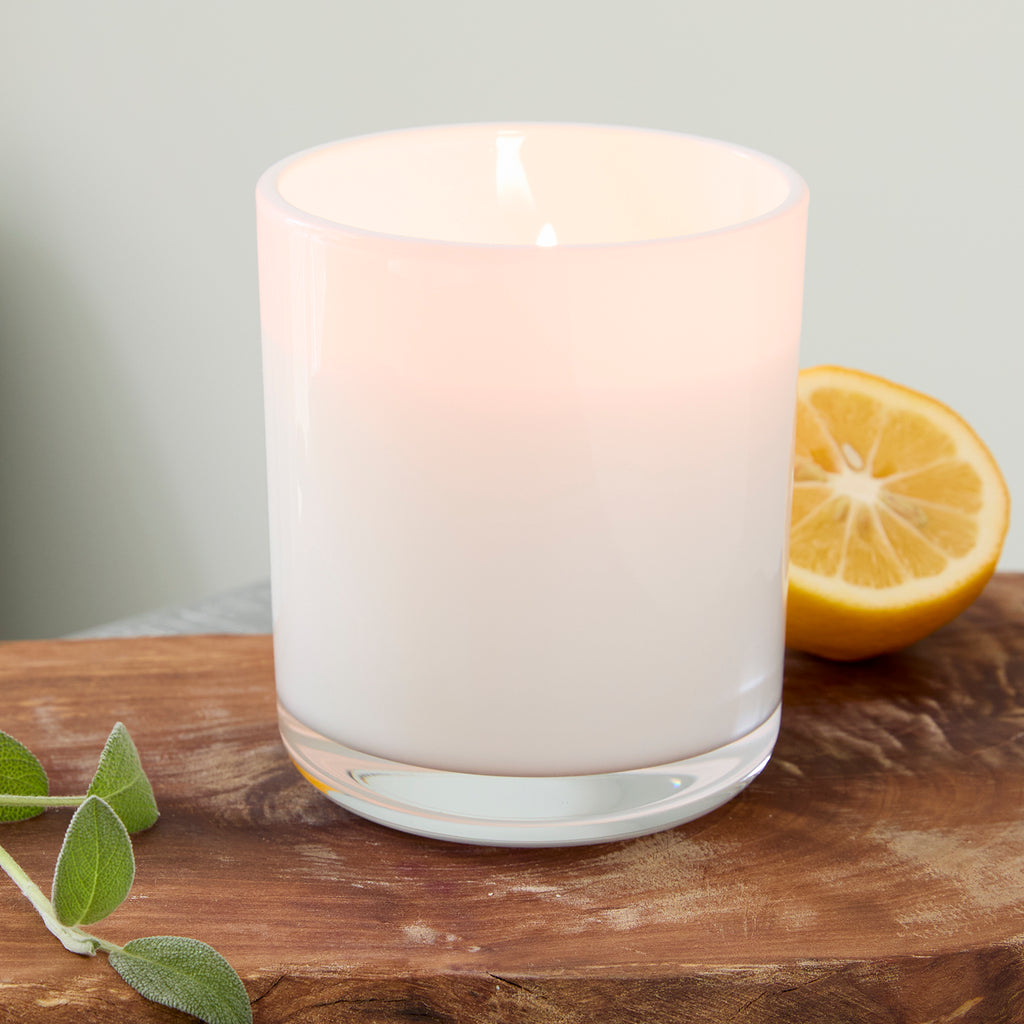 Yuzu Sage candle in white glass in box 9oz.