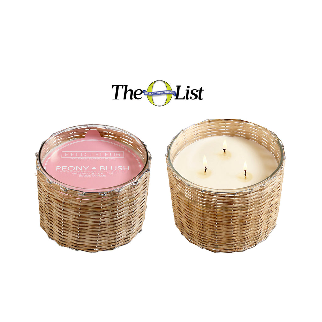 Peony Blush 3 wick handwoven candle 21oz.