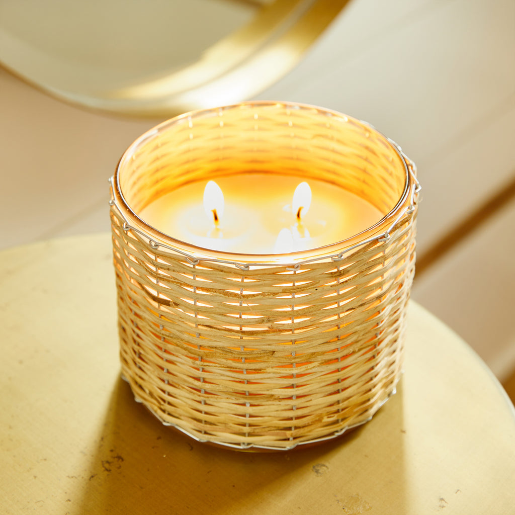 Peony Blush 3 wick handwoven candle 21oz.