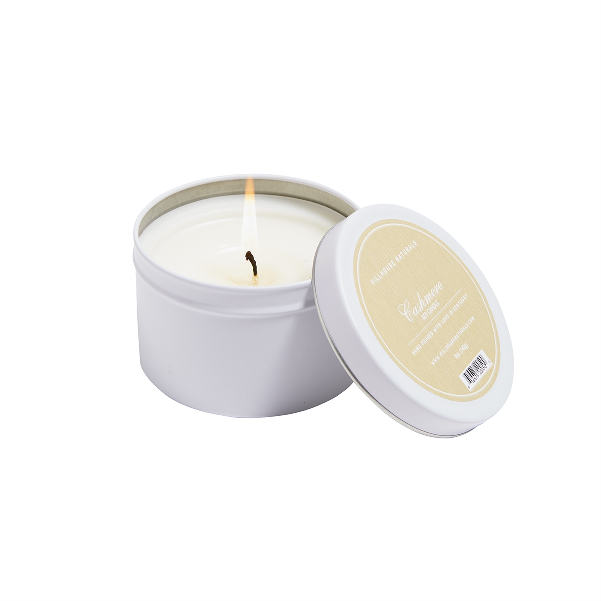 Cashmere candle in white tin 5oz.